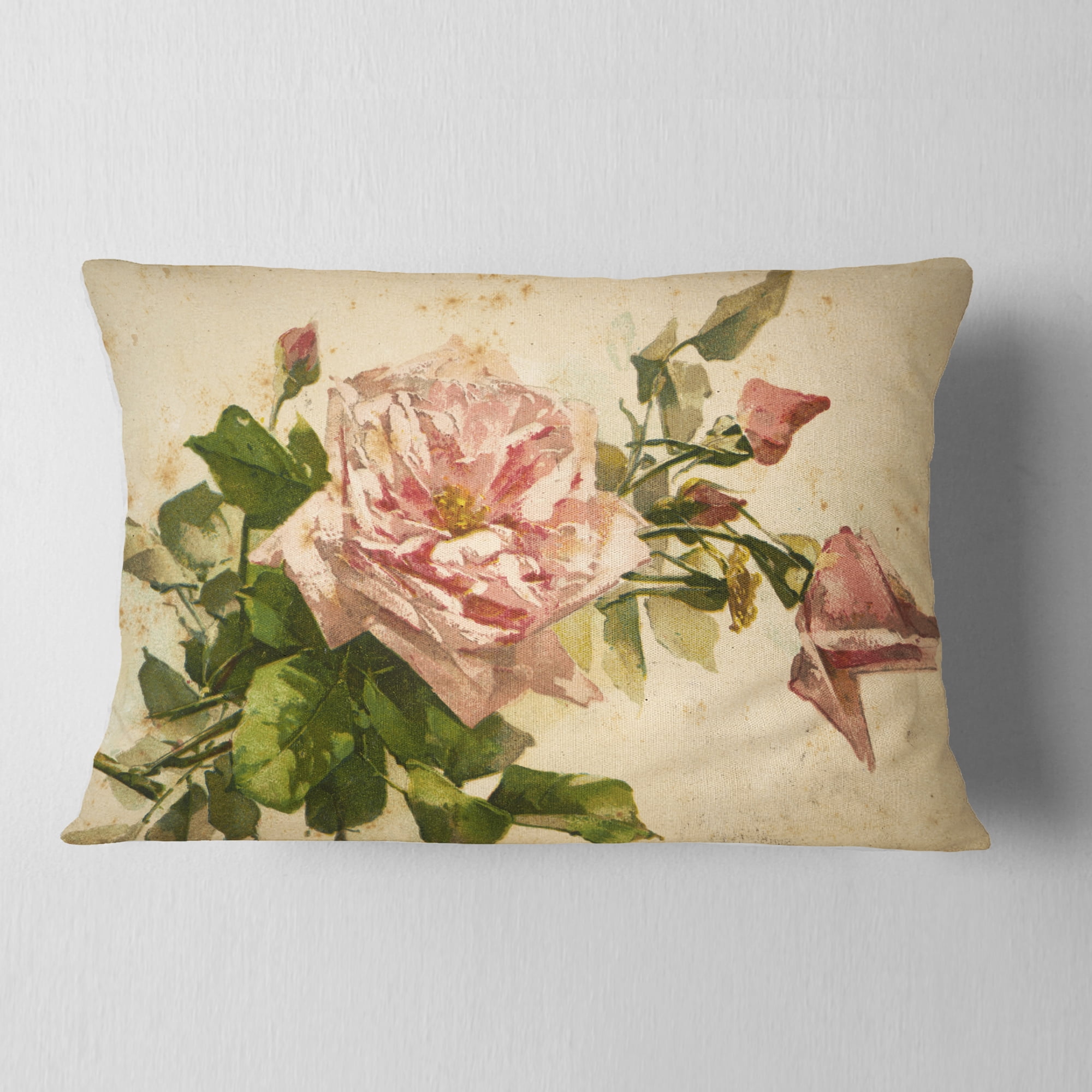 Designart Pink Flower Illustration - Floral Painting Throw Pillow - 12x20