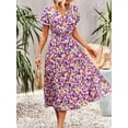 thumbnail image 5 of Liacowi Women's Summer Beach Midi Dress Floral Print Short Sleeve Wrap V Neck Tie-Front Slit A-Line Dress, 5 of 6
