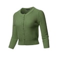 thumbnail image 1 of A2Y Women's Solid Cropped 3/4 Sleeve Button Down Crew Neck Knit Cardigan Sweater Sage 3XL, 1 of 1