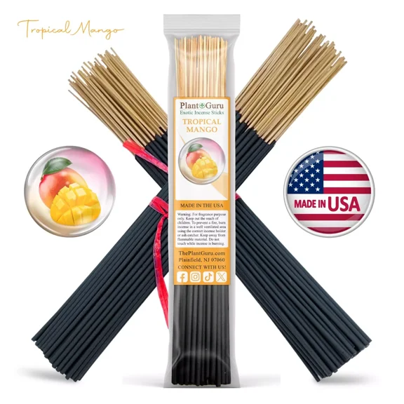 Tropical Mango Exotic Incense Sticks 11 Inch - Bulk 1 Bundle 45 to 50 Sticks - Natural 11" Long Lasting Aroma That Burns for 45 to 60 Minutes.