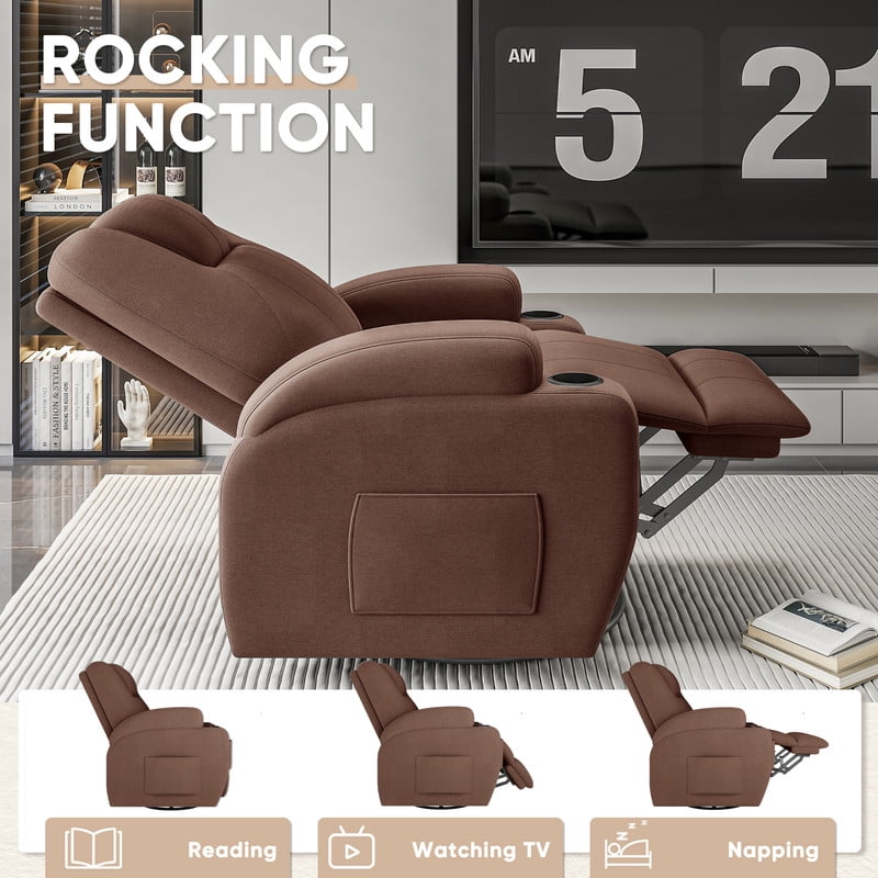 Vineego 360° Swivel Recliner Oversized Massage Rocking Chair Nursery Chair Power Living Room Furniture With Two Cup Holder,Brown