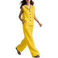 thumbnail image 6 of BRELIL Women's Two Piece Sets V Neck Sleeveless Hoodie Wide Leg Pants Casual Lounge Matching Sets Solid Boho Vacation Travel Outfits Loose Tracksuit, Yellow M, 6 of 6