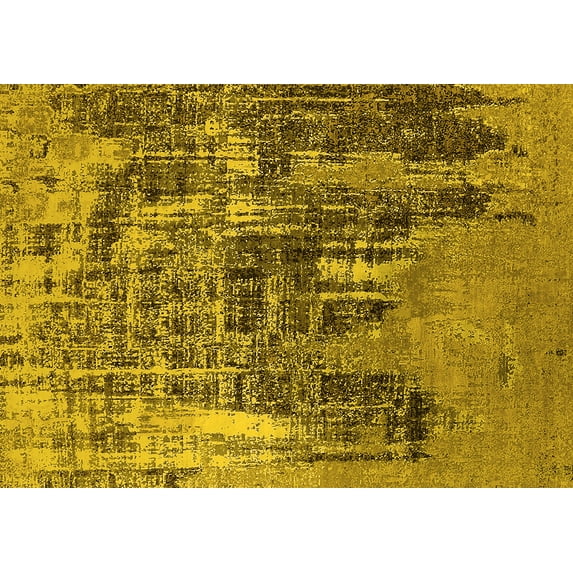 Ahgly Company Machine Washable Indoor Rectangle Oriental Yellow Industrial Area Rugs, 7' x 9'