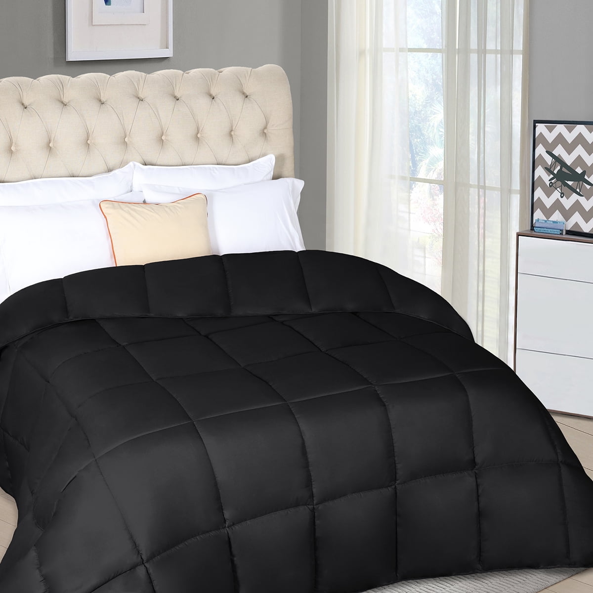 BNM Solid Comforter Down Alternative Bedding, Twin, Black