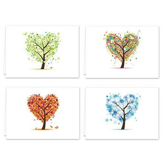 Seasons of Life Note Card Assortment Pack / Set Of 24 Greeting Cards And White Envelopes / 4 7/8" x 3 1/2" Cards Featuring 4 Seasonal Tree Designs