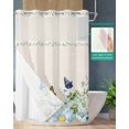 thumbnail image 2 of No Hook Shower Curtain with Snap in Liner, Spring Plant Floral White Flowers Butterflies Linen Texture Shower Curtains for Bathroom, Washable Shower Curtain Liner Set with Mesh Top Window, 66"x72", 2 of 6