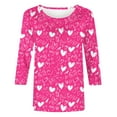 thumbnail image 4 of successthop Hot Pink Womens Tops 3/4 Sleeve T Shirt Valentines Womens Tops Plus Size Round Neck Polyester Casual Love Heart Printed Lover Gift Blouse Tops for Valentines Gifts 2XL, 4 of 5