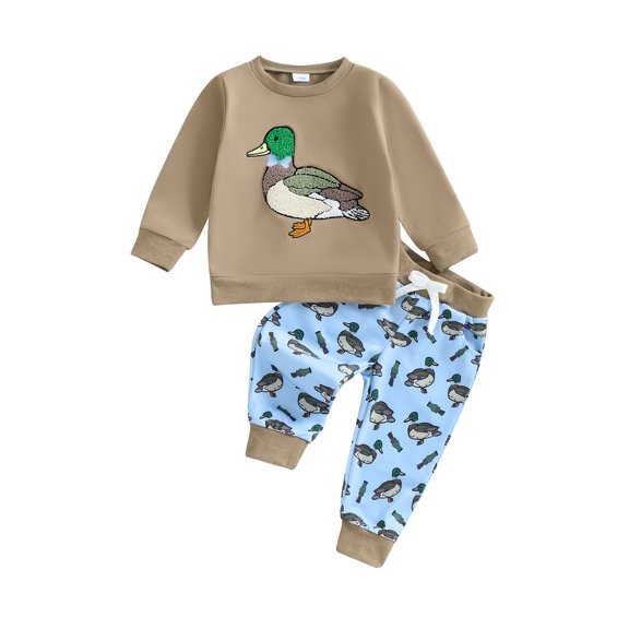 BemeyourBBs Baby Boys Pants Set Embroidery Duck Sweatshirt with Duck Print Pants
