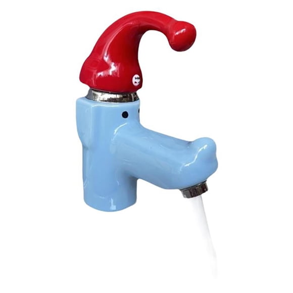 SIYTUAU Robinet d'Eau Froide Simple avec Design de Chapeau Rouge, Bassine en Céramique, Style Dessin Animé Mignon, Robinet de Lavabo pour Salle de Bain d'Enfants