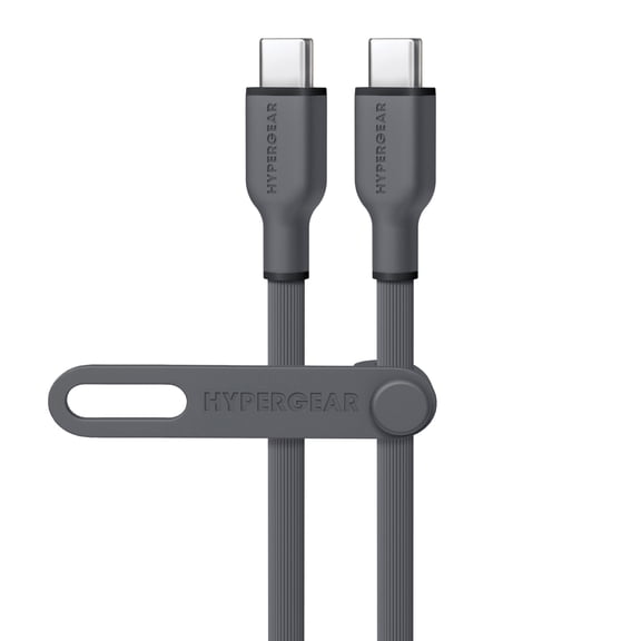 HyperGear Flexi Pro USB-C to USB-C Soft-Touch Silicone Fast Charge and Sync Cable, 15 Ft., Gray