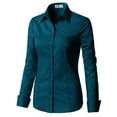 thumbnail image 3 of Doublju Women's Long Sleeve Slim Fit Button Down Dress Shirt (Plus Size Available), 3 of 5