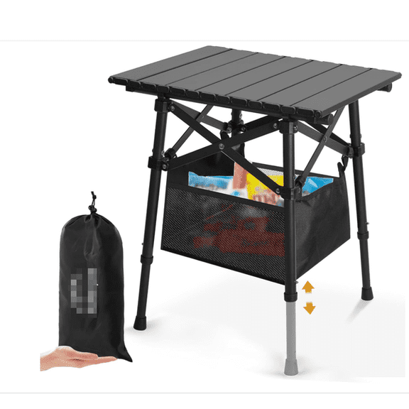 Folding Camping Table - Small Outdoor Table with Storage Bag - Adjustable Height 14.2'' & 18.9'', Portable Lightweight Aluminum Foldable Side Table for Picnic, BBQ, Beach & Tailgating