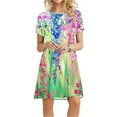 thumbnail image 1 of mtvxesu Robes d'Été pour Femmes, Robe à Manches Courtes pour Femmes avec Imprimé Floral, Robe à Col Rond, Robes Midi, 1 of 5