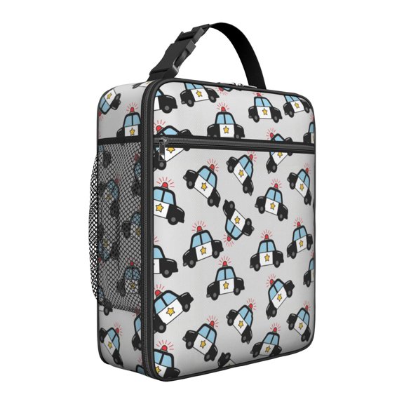Police and Star White Pattern Insulated Lunch Bag for Men Women,Waterproof Lunch Box for Work,Picnic or Travel,Thermal Insulation,10.63x9.06x3.54 Inches