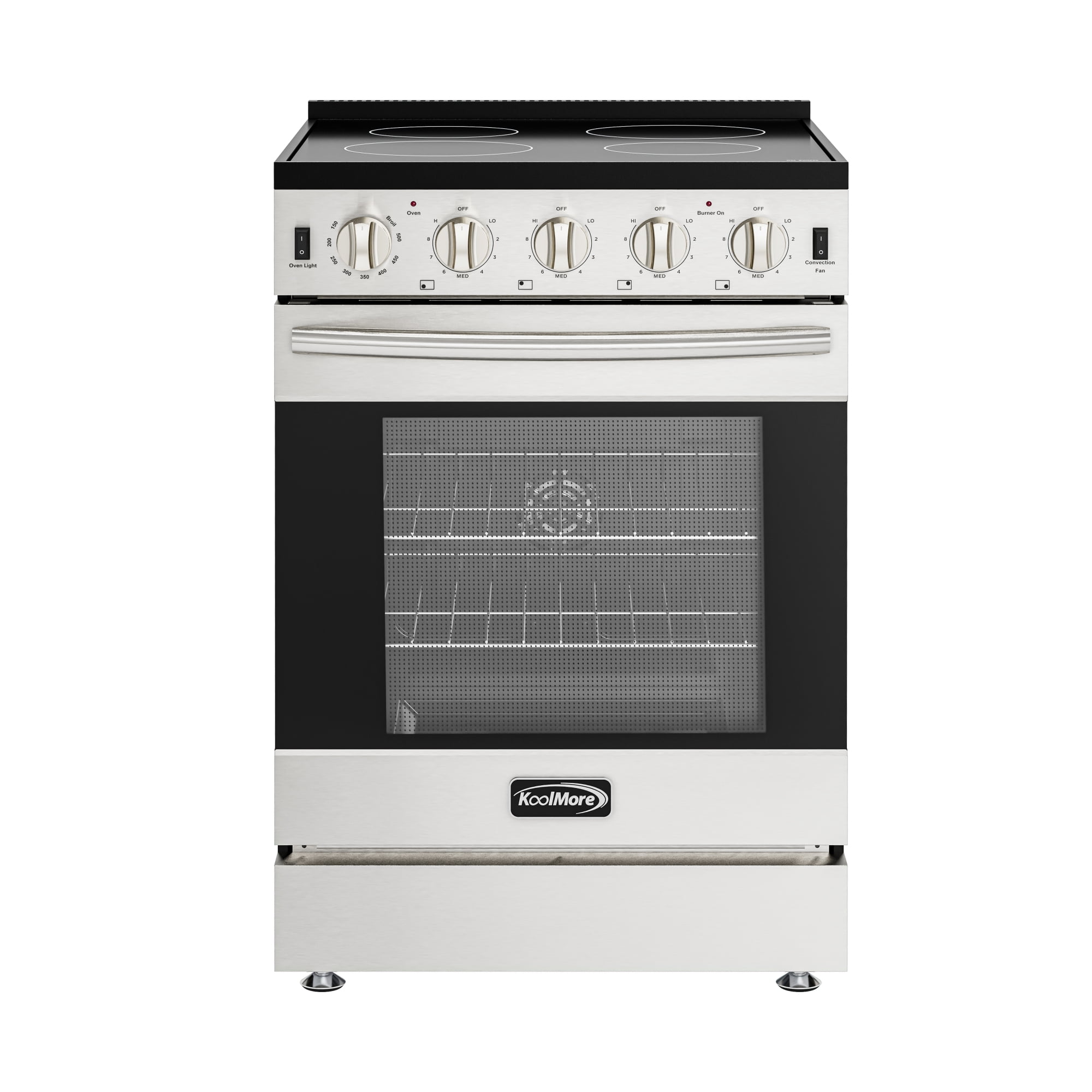 24 in. 4-Burner Electric Glass Top Slide-In Oven Range, 240V in Stainless Steel (KM-SER24-SS)