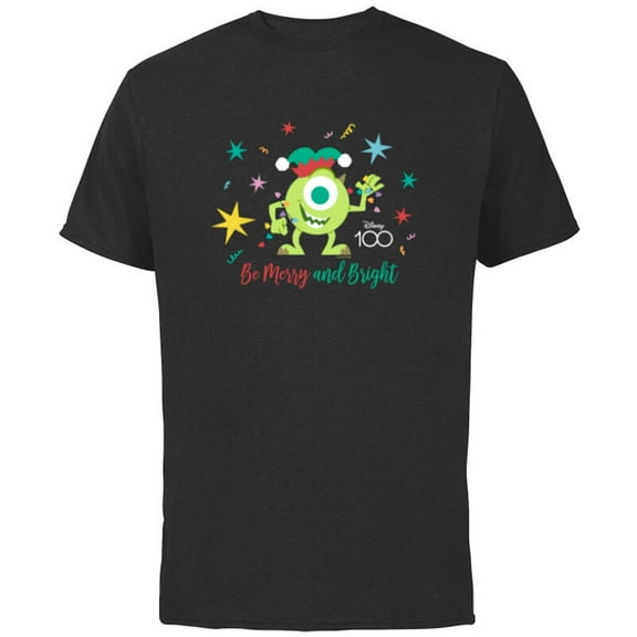 Disney 100 and Pixar Monsters, Inc. Merry & Bright Christmas - Short Sleeve Cotton T-Shirt for Adults - Customized-Black