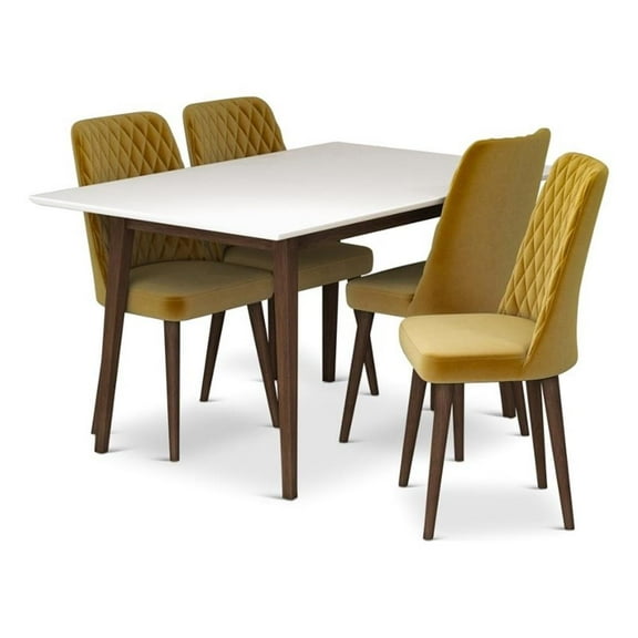 Modern Solid Wood Table and Gold Velvet Chair Dining Room Furniture Set