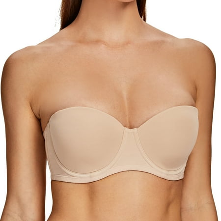 MELENECA Women s Strapless Bra for Large Bust Back Smoothing Plus Size with Underwire Beige 30E