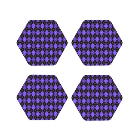 

Picia purple argyle Printed Leather Coasters for Drinks 4 Drink Coasters Set of 4 for Tabletop Protection Handmade Luxurious Home Décor and Housewarming Gift-Hexagon