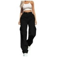 thumbnail image 1 of Womens Daily Casual Solid Pants Rompers for Women Casual Plus Size Color 4 Pockets Elastic Womens Casual Dress Pants for Summer Waist Pants Long Trousers Cargo Pants, 1 of 5