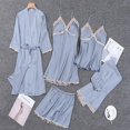 thumbnail image 3 of LIZUOJUN 5 Piece Satin Pajama Set For Women Lace Trim Robe Nightgown Camisole Shorts Pants Built In Bra Soft Breathable Lightweight Loungewear - M, 3 of 3