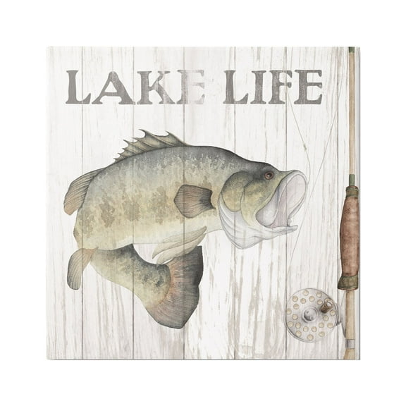 Stupell Industries Lake Life Fishing Phrase Animals & Insects Painting Gallery Wrapped Canvas Print Wall Art, 17 x 17