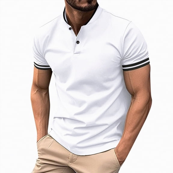 NOLDARES Men's Polo Short Sleeve Casual Slim Fit Shirts Designed Classic Cotton Vacation Shirts(White,L)
