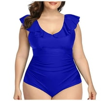 Leey-World Plus Size Tummy Control Halter One-Piece Swimsuit Blue,4XL