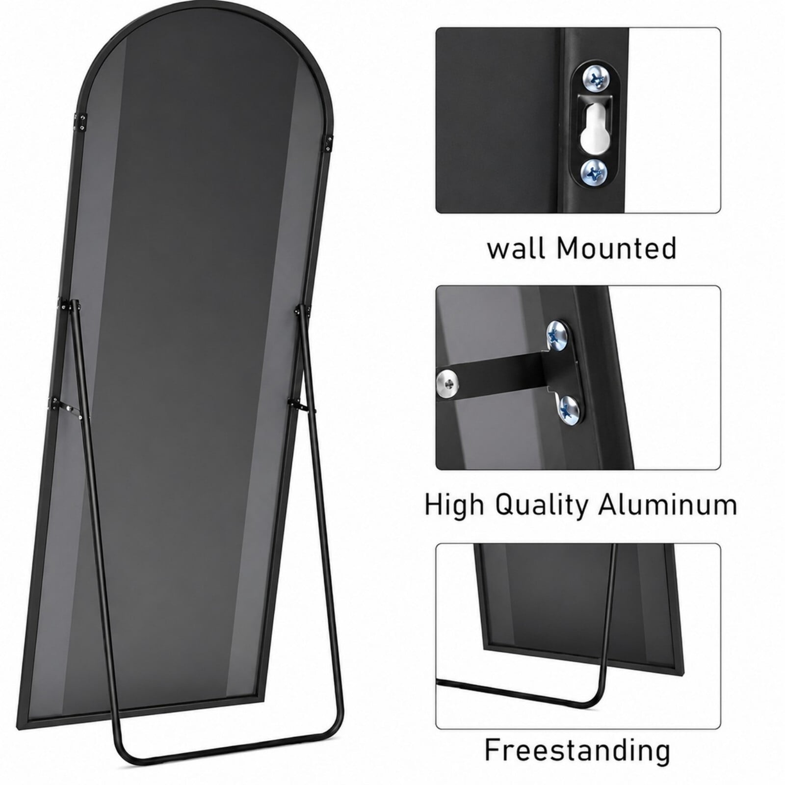 Mirrasia 71.3" x 26" Arched Full Length Mirror Floor Mirror with Stand，Black