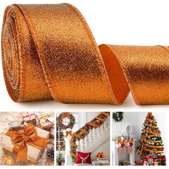 1/2Roll Christmas Tree Ribbon - Wired Glitter Garland, 2.5 Inch, 10 Yards, Thick, for Tree & Gift Wrapping