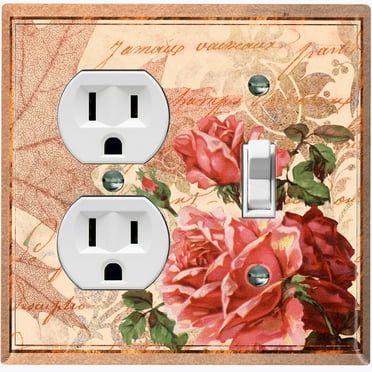 Metal Light Switch Plate Outlet Cover Tan Floral Leaf Letter Damask FLW054