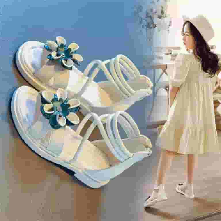 【PORTERNA】Roman Flower Sandals Girls Sandals Summer Soft Sole Shoes,Girls Floral Roman