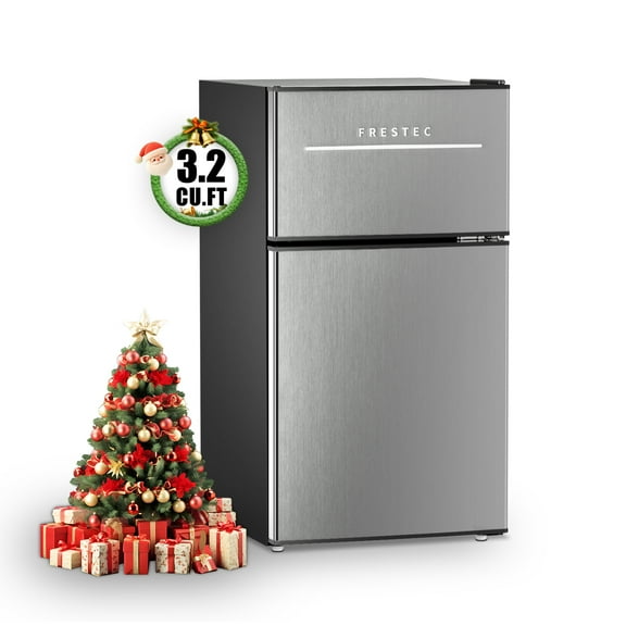 Frestec 2-Door Mini Fridge - 3.2 Cu Ft, Energy Star Rated, Perfect for Dorm or Apartment,Stainless Steel