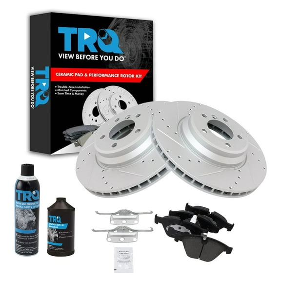 TRQ Front Ceramic Brake Pad & Performance Coated Rotor Kit w/Chemicals BKA16440 Fits select: 2007-2013 BMW 335