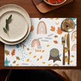 thumbnail image 4 of White Boho Bohemia Rainbow Autumn Leaves Trees Pattern Summer Placemats Table Placemats Set Of 6-Linen Kitchen Washable Placemats Table Mats 11.8"x17.7" Non-Slip Heat Resistant, 4 of 5