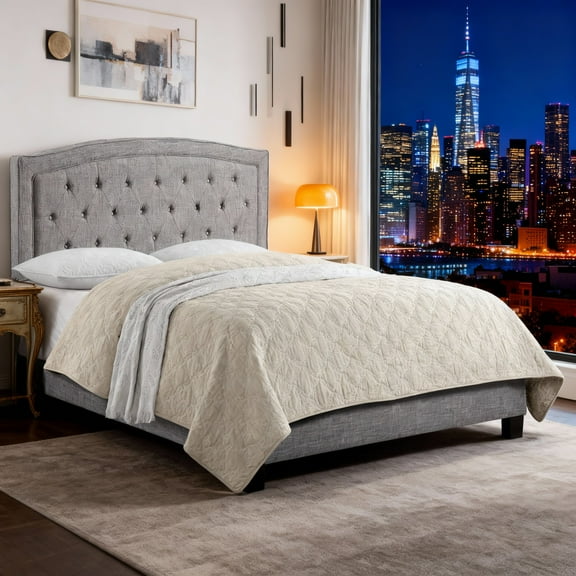 Gewnee Twin Size Bed Linen Upholstered Headboard,Solid Wood Slat Center Support & Sturdy Structure,Perfect for Bedrooms,Box Spring Required,Gray