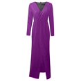 thumbnail image 3 of WTXUE Long Sleeve Dress, Women's Sequin Long Sleeve V-Neck Long Nightclub Slim Sling Dress with Slit, Purple Dress, Purple 2XL, 3 of 6