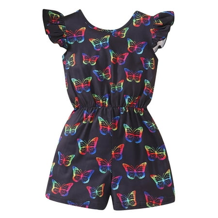 

Shorts Jumpsuit For Baby Girls Toddler Kids Boys Girls Summer Fashion Cute Flowers Print Flying Sleeve Romper Jumpsuit 6-7 Years