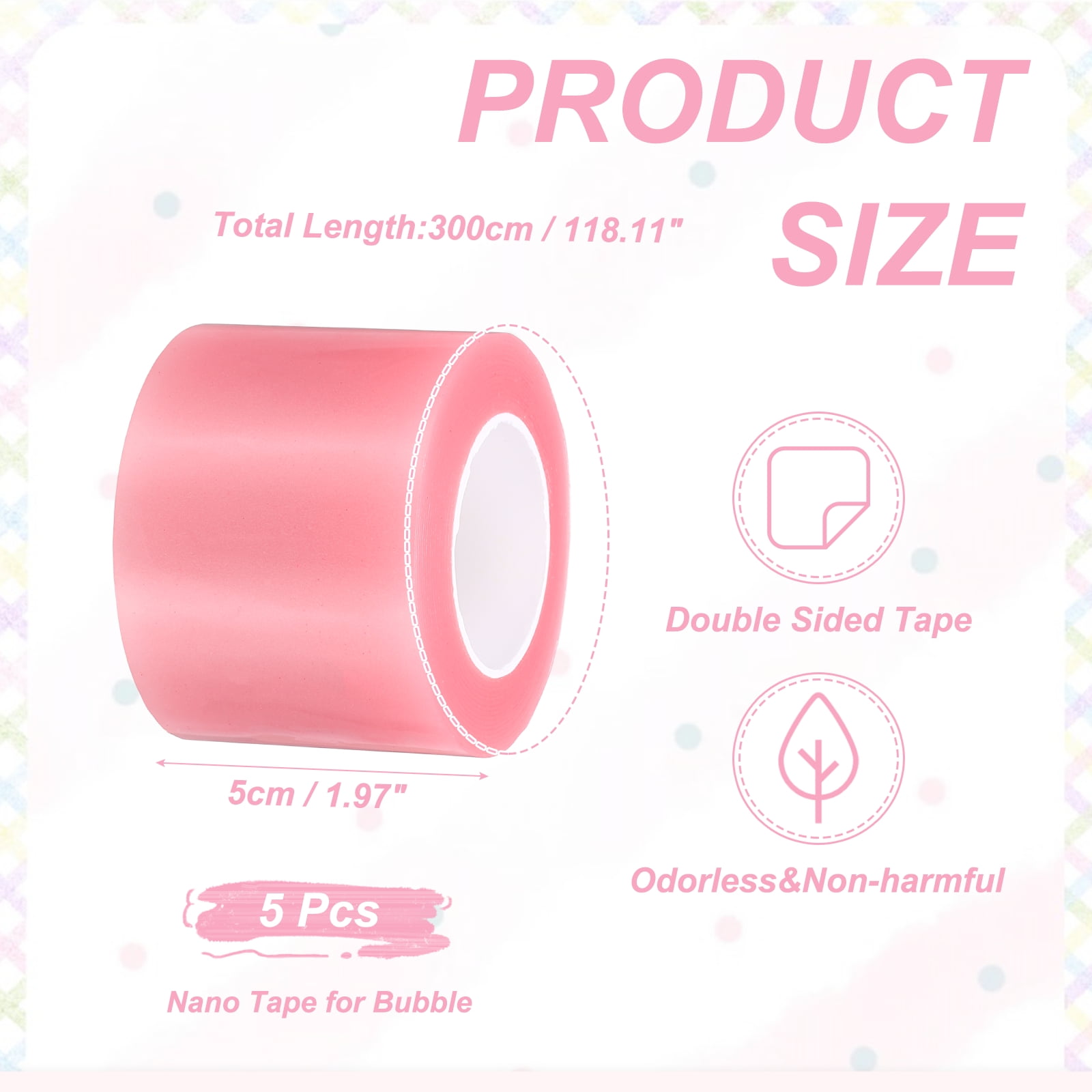 Uxcell Nano Tape 2 x 118 Inch, 5 Pcs Double Sided Nano Bubble Tape, Adhesive DIY Arts Crafts Ball Maker, Pink