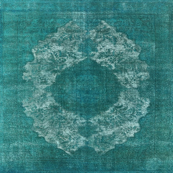 Ahgly Company Machine Washable Indoor Square Industrial Modern Teal Green Area Rugs, 3' Square