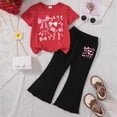 thumbnail image 2 of HCNTES Kids Girls 2 Piece School Outfits Short Sleeve T-Shirt & Flared Pants Spring Summer Clothing Set Size 3T 4T 5T 6T 7T 8T(D01-P,5-6 Years), 2 of 4
