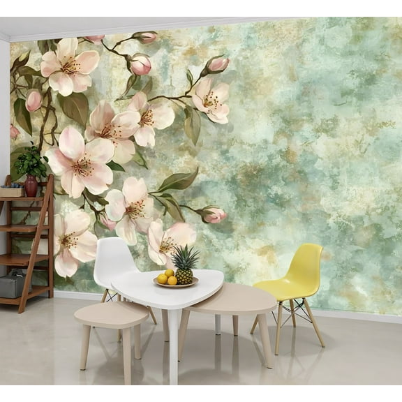 Peel and Stick Wallpaper Wall Murals Floral Flower Tree Modern Sage Green Decorative 69"H x 96"W Removable Wall Paper Self-Adhesive Wall Decor for Bedroom Living Room Nursery
