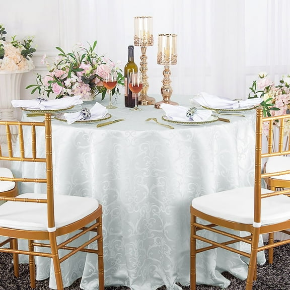 Wedding Linens Inc. 132" Round Damask Jacquard Polyester Tablecloth Table Cover Linens - White