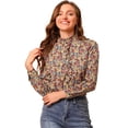 thumbnail image 1 of Camisa de manga larga Allegra K con cuello simulado y volantes Negro rojo M, 1 of 6