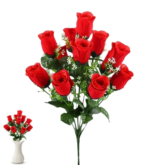 17'' 10 Heads Fake Roses Artificial Flowers Indoor, 1 Pcs Silk Red Rose Flower Picks Stems for Vase Table Centerpieces Floral Arrangements DIY Flower Bouquet Wedding Dining Table Home Party Decor
