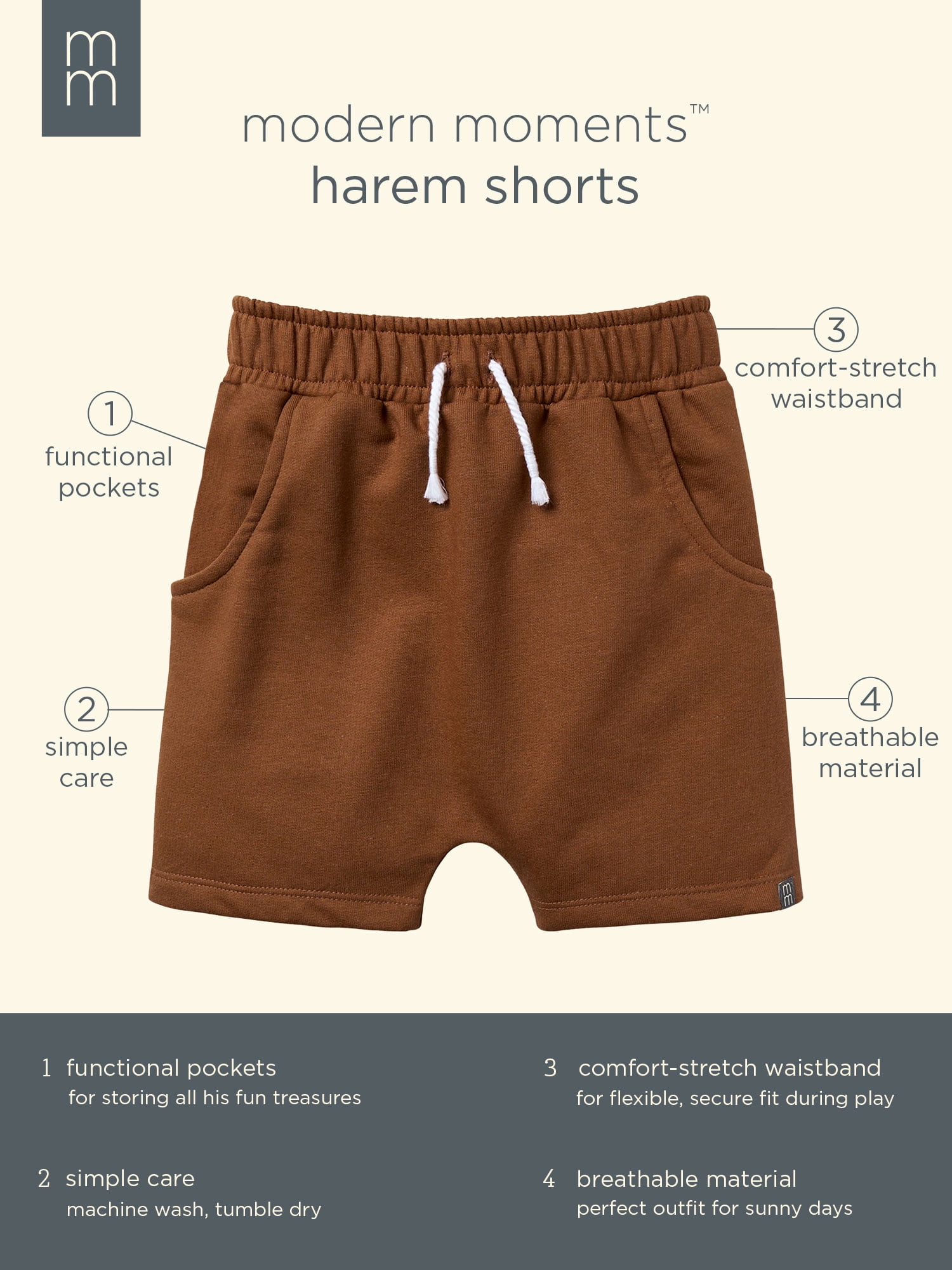 Modern Moments by Gerber Toddler Boy Organic Harem Shorts, Sizes 12M-5T