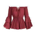 thumbnail image 4 of ABATAB Renaissance Shirts for Women Fashion Elegant off Shoulder Ruffle Tops Lightweight Medieval Long Bell Sleeve Outfits(X-Large,Wine), 4 of 6