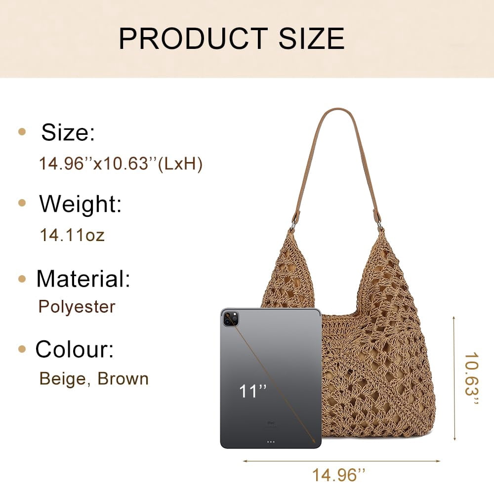 Omlopp Straw Beach Tote Bag for Women Raffia Crochet Purse Large Summer Hobo Woven Shoulder Handbag for Vacation