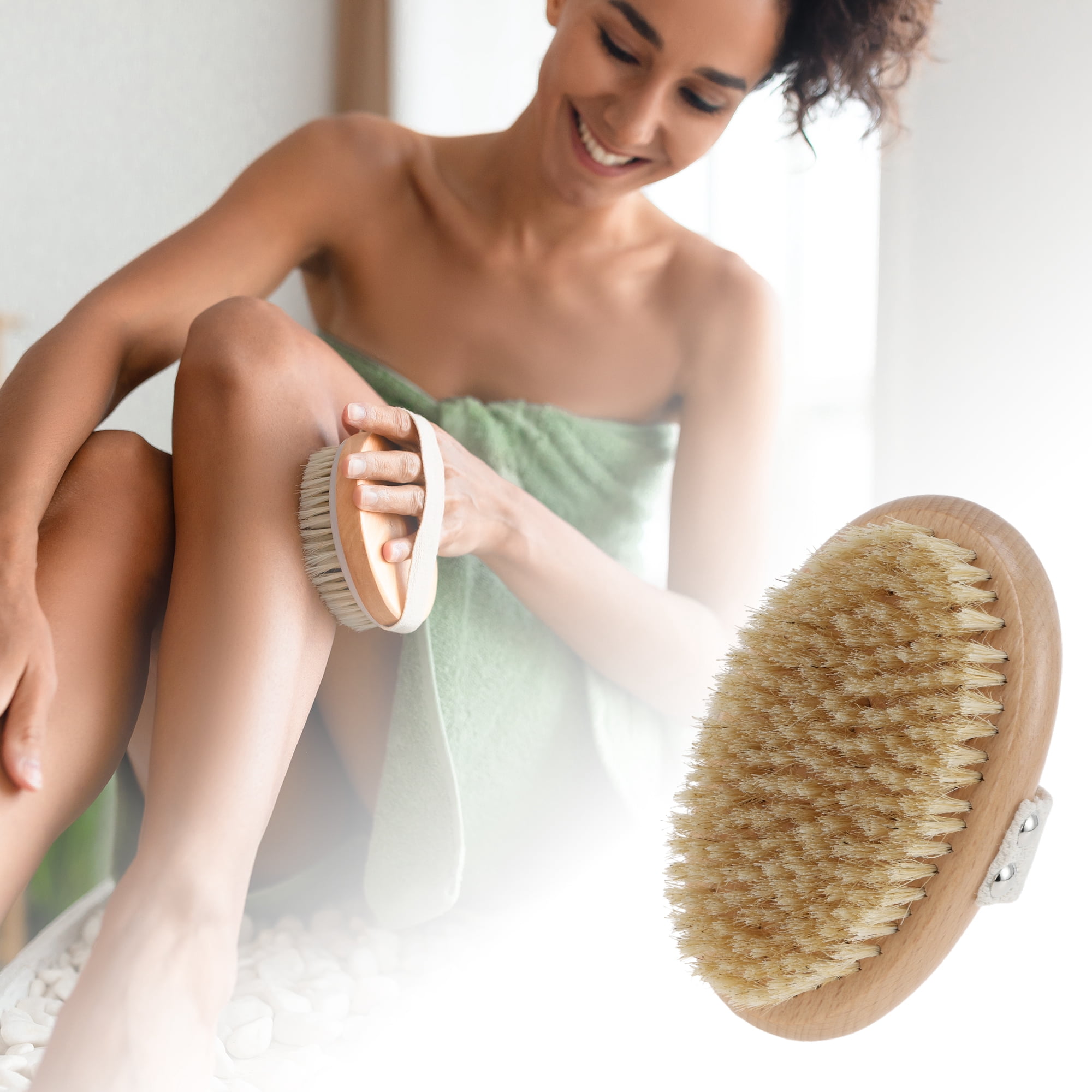 Unique Bargains Wooden Natural Bristle Bath Brush in Light Wood for Effective Exfoliation