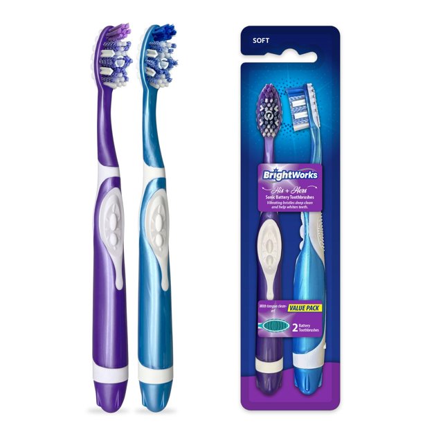Cepillo de dientes con pilas BrightWorks Sonic, paquete de 2
